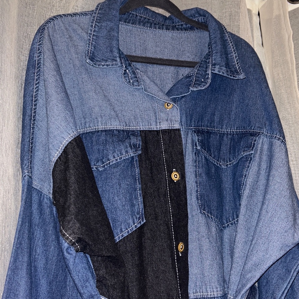 Shein Denim Color-Block Shirt Dress Sz 2XL NWOT Streetwear - Picture 7 of 16